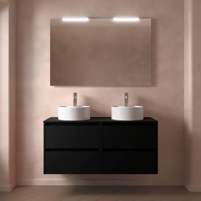 BadezimmermÃ¶bel BALTIC 1200 4 Schubladen BLACK SATIN + Waschtisch-Platte