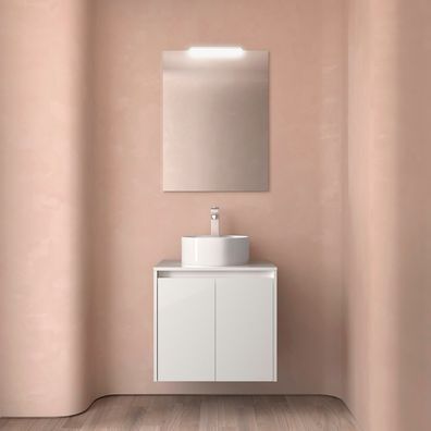 BadezimmermÃ¶bel BALTIC 600 2 TÃ¼ren WHITE GLOSS + Waschtisch-Platte