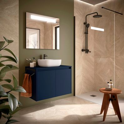 BadezimmermÃ¶bel BALTIC 800 2 TÃ¼ren BLUE SATIN + Waschtisch-Platte