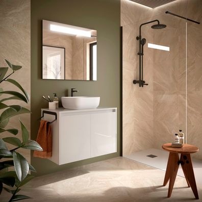 BadezimmermÃ¶bel BALTIC 800 2 TÃ¼ren WHITE GLOSS + Waschtisch-Platte