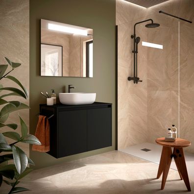 BadezimmermÃ¶bel BALTIC 800 2 TÃ¼ren BLACK SATIN + Waschtisch-Platte