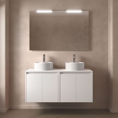 BadezimmermÃ¶bel BALTIC 1400 4 TÃ¼ren WHITE SATIN + Waschtisch-Platte
