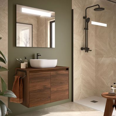 BadezimmermÃ¶bel BALTIC 800 2 TÃ¼ren Nussbaum MAYA + Waschtisch-Platte