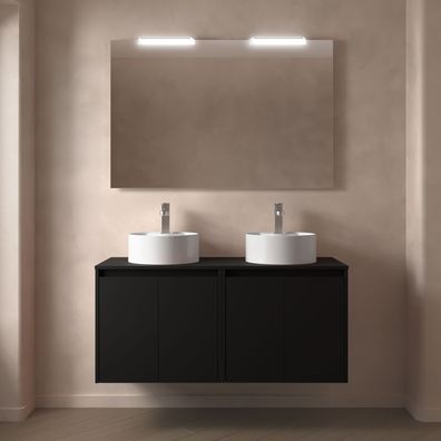 BadezimmermÃ¶bel BALTIC 1200 4 TÃ¼ren BLACK SATIN + Waschtisch-Platte