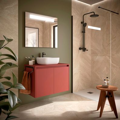 BadezimmermÃ¶bel BALTIC 800 2 TÃ¼ren RED SATIN + Waschtisch-Platte