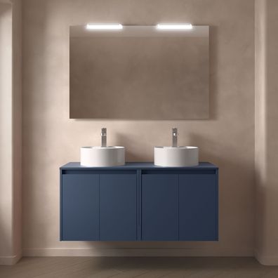 BadezimmermÃ¶bel BALTIC 1400 4 TÃ¼ren BLUE SATIN + Waschtisch-Platte