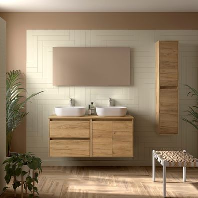 BadezimmermÃ¶bel BALTIC 1400 2 TÃ¼ren und 2 Schubladen EICHE AFRIKA + Waschtisch-Plat