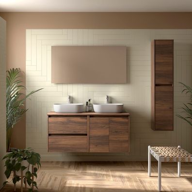 BadezimmermÃ¶bel BALTIC 1400 2 TÃ¼ren und 2 Schubladen Nussbaum MAYA + Waschtisch-Pla