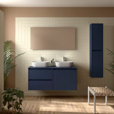 BadezimmermÃ¶bel BALTIC 1200 2 TÃ¼ren und 2 Schubladen BLUE SATIN + Waschtisch-Platte
