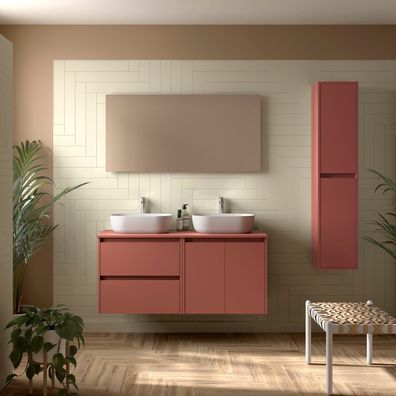 BadezimmermÃ¶bel BALTIC 1200 2 TÃ¼ren und 2 Schubladen RED SATIN + Waschtisch-Platte
