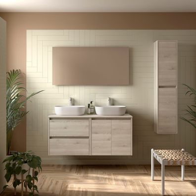 BadezimmermÃ¶bel BALTIC 1400 2 TÃ¼ren und 2 Schubladen Natural + Waschtisch-Platte