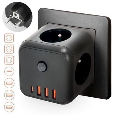 Verlängerungssteckdosenleiste CUBE C Schwarz 3Fach Steckdosenleiste USB