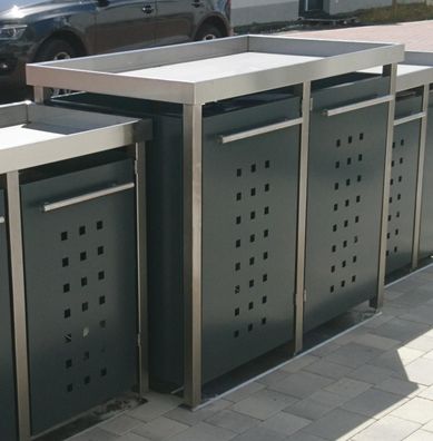 Mülltonnenbox 2x240L | Typ M | Begrünbar, Pfosten in VA, Türen &amp; Blenden in Anthr