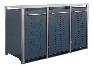 Müllhäuschen 1x240 &amp; 2x120L | Typ M | Pultdach, Pfosten in VA, Türen &amp; Blende