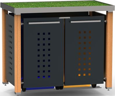 Tonnenhaus 2x120L | Typ H | zum Begrünen, Lärchenholzpfosten, Türen &amp; Blenden Ant
