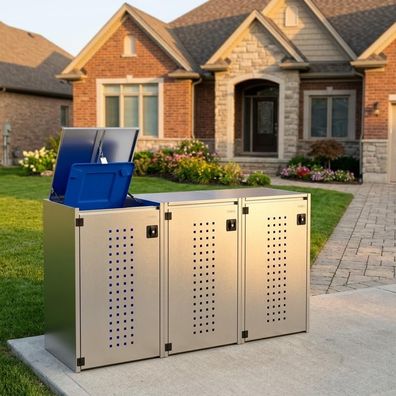 Mülltonnenhaus Boxxi dreier 3x120L | Typ X | mit Kippdach, Blenden in Edelstahl | für