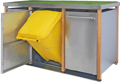 Müllbox 3er 240L | Typ L | Begrünbar, Lärchenpfosten, Fronten VA 1.4301 | für Privat