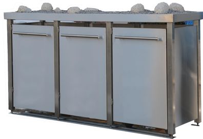 Mülltonnenbox 3er 240L | Typ M | mit Gründach, Pfosten aus V2A, Türen &amp; Blenden E