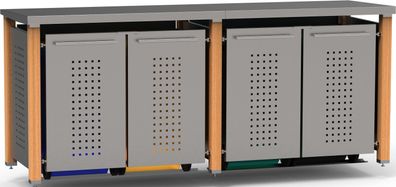 Tonnenhaus 4x120L | Typ H | Flachdach, Lärchenholzpfosten, Oberfläche V2A geschliffen