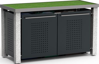 Mülltonnenverkleidung dreier 3x240L | Typ S | Pflanzwanne, aus Granit-Palissaden, Fro
