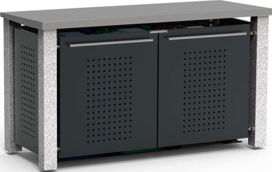 Mülltonnenhaus zweier 2x120L | Typ SFlachdach, aus Granit-Palissaden, Türen &amp; Ble