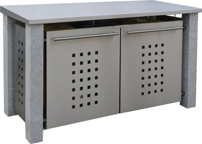 Tonnen-Verkleidung 3x120L | Typ SFlachdach, aus Granit-Palissaden, Oberfläche V2A ges