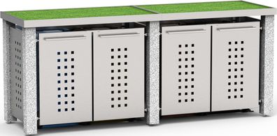 Tonnenhaus 4er, 4x120L | Typ S | Bepflanzbar, Stein-Pfosten, Blenden in Edelstahl | I