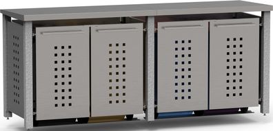 Müllhäuschen 4er, 4x120L | Typ N | Pultdach, Granitpfosten, Fronten VA 1.4301 | für P
