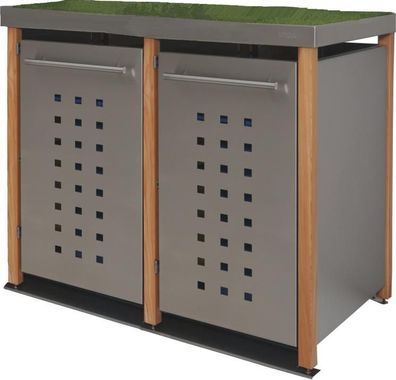 Müllhäuschen 2x120L | Typ L | Bepflanzbar, Lärchenholzpfosten, Fronten VA 1.4301 | Id
