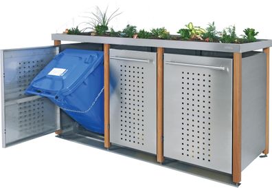 Mülltonnenhaus 2x240 &amp; 1x120L | Typ L | Bepflanzbar, Pfosten aus Lärche, Blenden