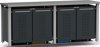 Tonnen-Verkleidung 4x120L | Typ N | Pultdach, aus Granit-Palissaden, Türen &amp; Blen