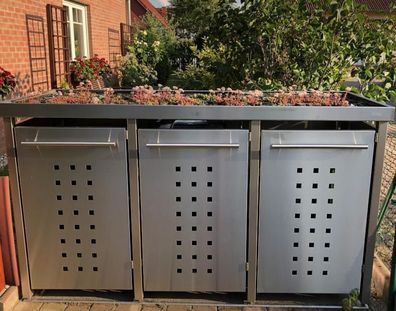 Mülltonnenbox 3x240L | Typ M | zum Begrünen, Pfosten in Edelstahl, Oberfläche V2A ges