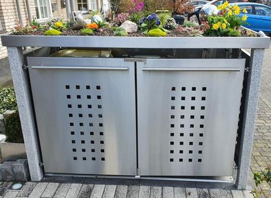 Mülltonnen-Verkleidung 1x240L + 2x120L| Typ N | Pflanzwanne, aus Granit-Palissaden, F