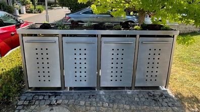 Mülltonnenhaus 4er, 4x120L | Typ M | Bepflanzbar, Pfosten in VA, Fronten VA 1.4301 |