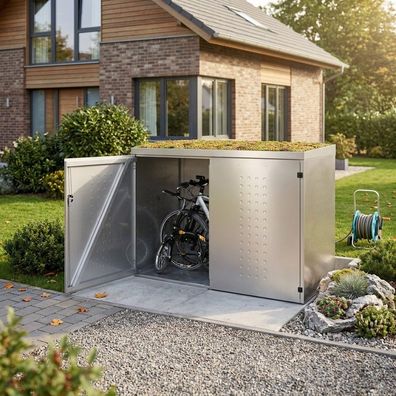 Fahrrad-Box- Fahrradgarage mit Gründach für 2-3 Fahrräder | aus Metall Edelstahl | zu