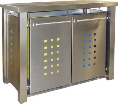 Mülltonnenhaus 2x120L | Typ E | Pultdach, Edelstahlpfosten, Oberfläche V2A geschliffe