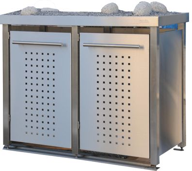 Tonnenhaus zweier 2x240L | Typ M | Pflanzwanne, Edelstahlpfosten, Seiten &amp; Türen