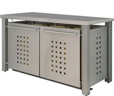 Mülltonnenhaus 1x240L + 2x120L | Typ E | Pultdach, Edelstahlpfosten, Fronten in Edels