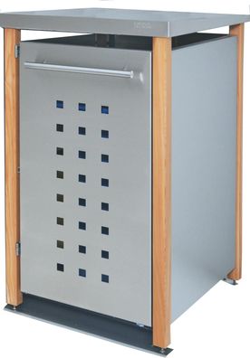 Mülltonnenbox 1x120L | Typ L | Pultdach, mit Holzpfosten, Fronten in Edelstahl | Idea