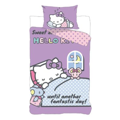 Hello Kitty Kinder Bettwäsche Lila Baumwolle Bettbezug 140 x 200 cm Kissenbezug