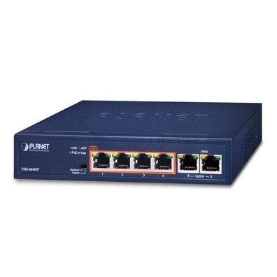 PLANET 4-Port 10/100TX 802.3at PoE + 2-Port 10/100TX, (60W)