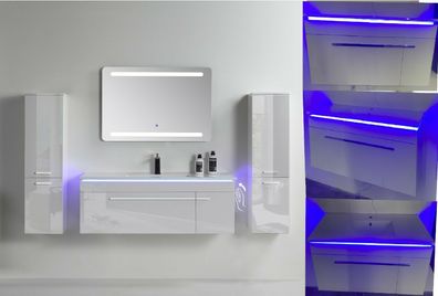 Badezimmermöbel Set 120 cm – Weiß Hochglanz mit LED