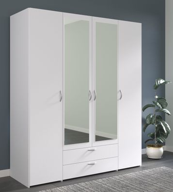 Daily 3 Kleiderschrank 4-türig Weiß mit Spiegel 160x185x51