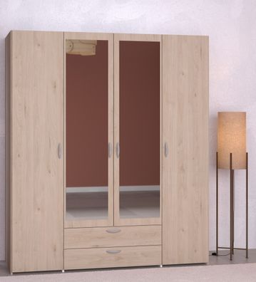 Parisot Daily 13 Kleiderschrank – 4-türig, Braun mit Spiegel, 160x185x51 cm