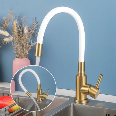 Flexibel Weiß Gold – Designer Waschtischarmatur für Badezimmer & Küche