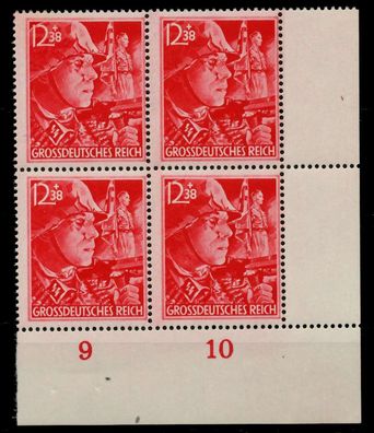 3. REICH 1945 Nr 910 postfrisch Viererblock ECKE-URE X7803AA