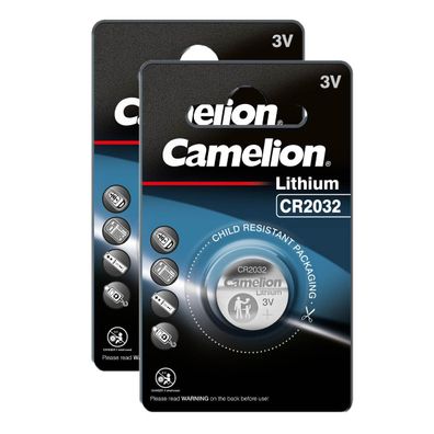 2x Camelion CR2032 CR 2032 3V Lithium Knopfzellen Batterien 1er Blister