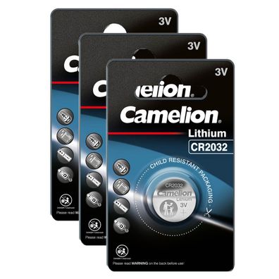 3x Camelion CR2032 CR 2032 3V Lithium Knopfzellen Batterien 1er Blister