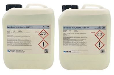 Salzsäure 31 %, 2 x 5 Liter, 2 x 6 kg