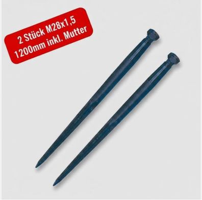 2 Stück Rundballenzinken 120cmFrontlader Ballenspieß M28x1,5 1200mm inkl. Mutter